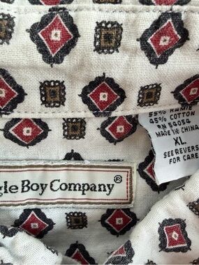 VTG Bugle Boy Co Mens Print Button Shirt XL Groovy Geo Soft Cotton 90's Y2K